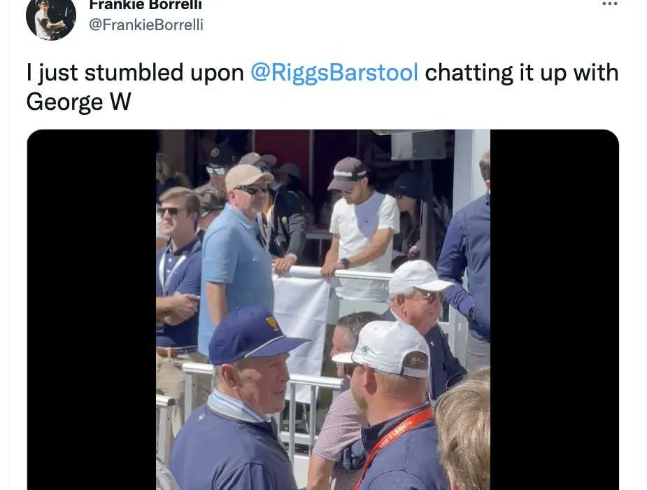 barstoolsports's tweet photo. What Do You Guys Think Riggs And George W Bush Are Talking About? https://t.co/xHCKT4uY31 https://t.co/rtT37Vdwdn
