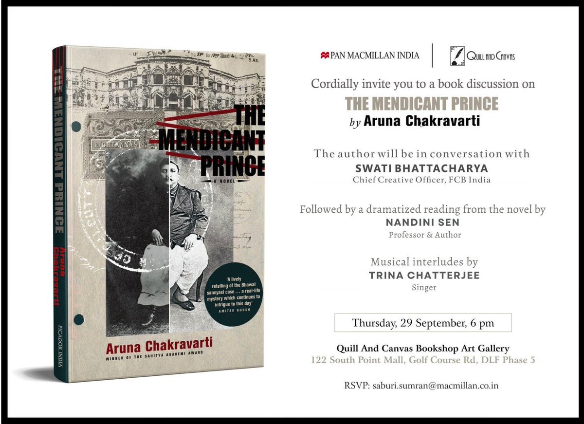 quillandcanvas's tweet photo. @saburipandita @PanMacIndia @techyswati #daughtersofJorasanko author Aruna Chakravarti comes to @quillandcanvas on Thursday evening 29th September at 6 pm. https://t.co/HoifbeOTfg