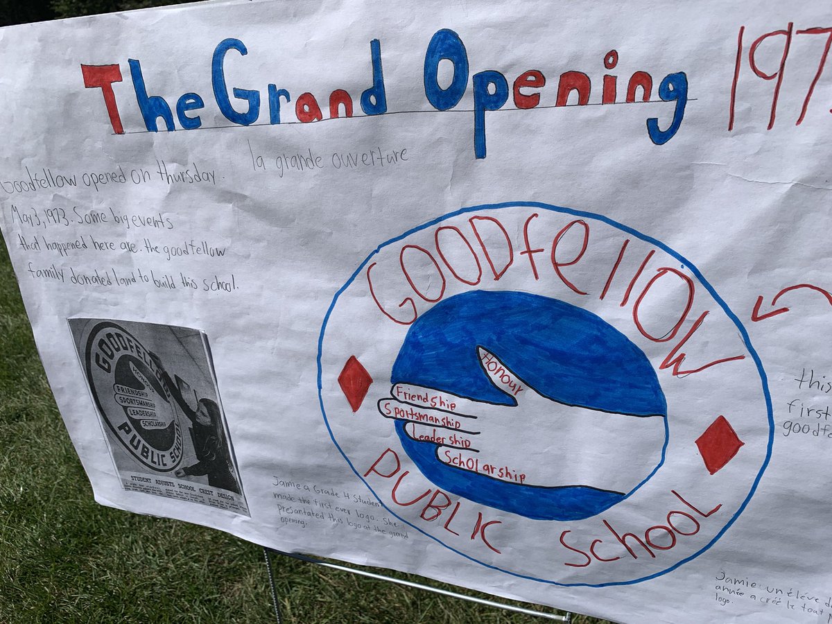 MatthewRosar's tweet photo. In preparation for @GoodfellowPS 50th anniversary. Grade 8 students researched different milestones and created a StoryWalk for the entire school to learn about the history of Goodfellow. They included newspaper articles and created artwork  #GPS50 https://t.co/9iswGR94SW