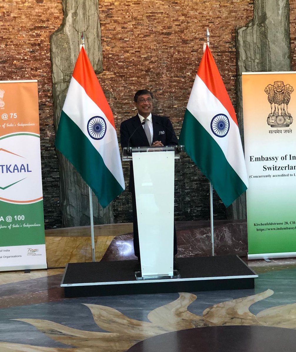 AmbSanjay_'s tweet photo. #IndiaintheAlps

Diplomats &amp; @UN officials attended launch of #Gandhi@150 photo exhibition by Kulwant Roy, curated by @aditya_museo

Delighted to have Swamiji from Vedanta Society, who had met #Mahatma when he was a young boy https://t.co/lAx71kB4Wm