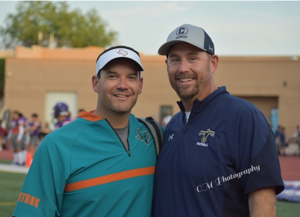 Chaztinez's tweet photo. @PHills_HS @coachmarktorres @CoachMichaelPry @APRIL_PHHS @CoachPerez_PHHS @Woods_PHHS @gtalamantesPHHS @PebbleHHS_FB @thunderbirds_fb Two great guys right here battling it out tonight. Coach Torres and Coach Pry - doesn't get any better than this #RISE https://t.co/gaeQOWhr83