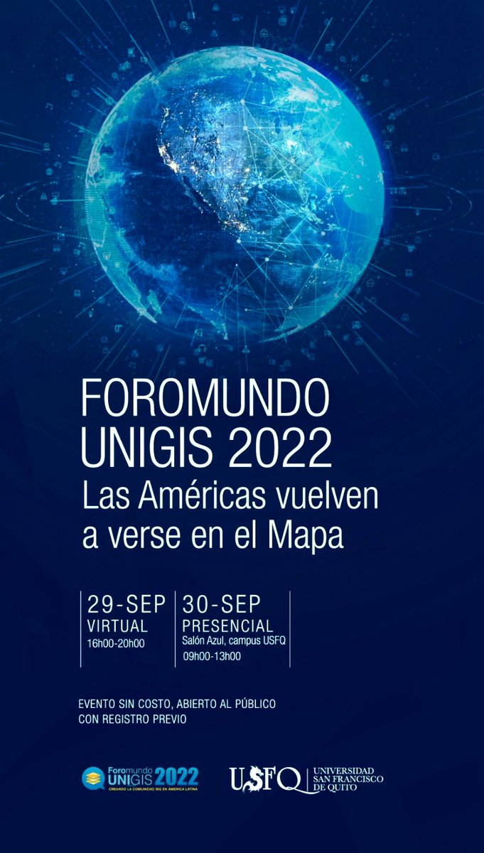 leozurita's tweet photo. Ya estamos listos para el #Foromundo 2022 de @UnigisALatina y la @USFQ_Ecuador Aún puedes inscribirte y participar en https://t.co/MhtACMgvBc. Nos vemos la próxima semana. https://t.co/WOIOY6QWOG