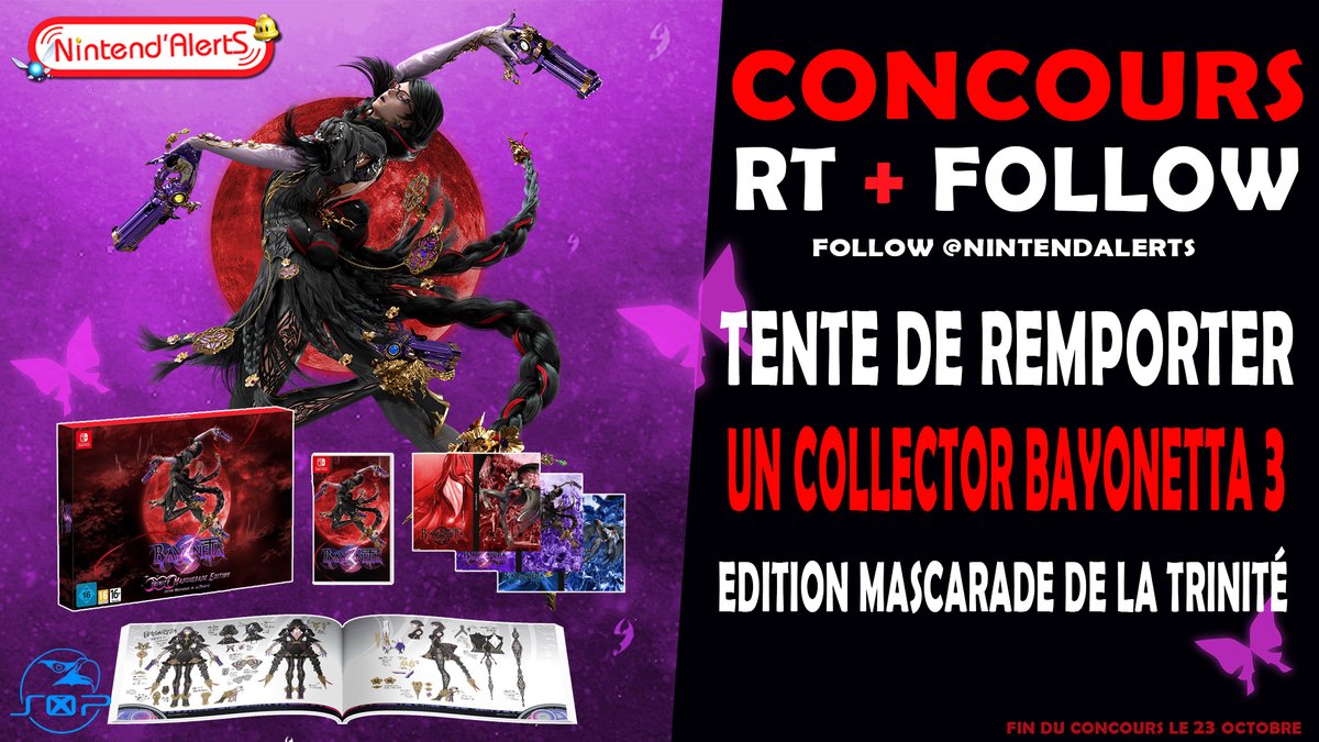 AlertEtGo's tweet image. #Concours 🎁 : Un collector #Bayonetta3 édition Mascarade de la Trinité à gagner ! 
Pour participer : Follow @nintendalerts + RT ce tweet ! Fin le 23 octobre ! 
Retrouvez les meilleurs prix pour cette console ici ► nintendalerts.com/bayonetta-3-ed…