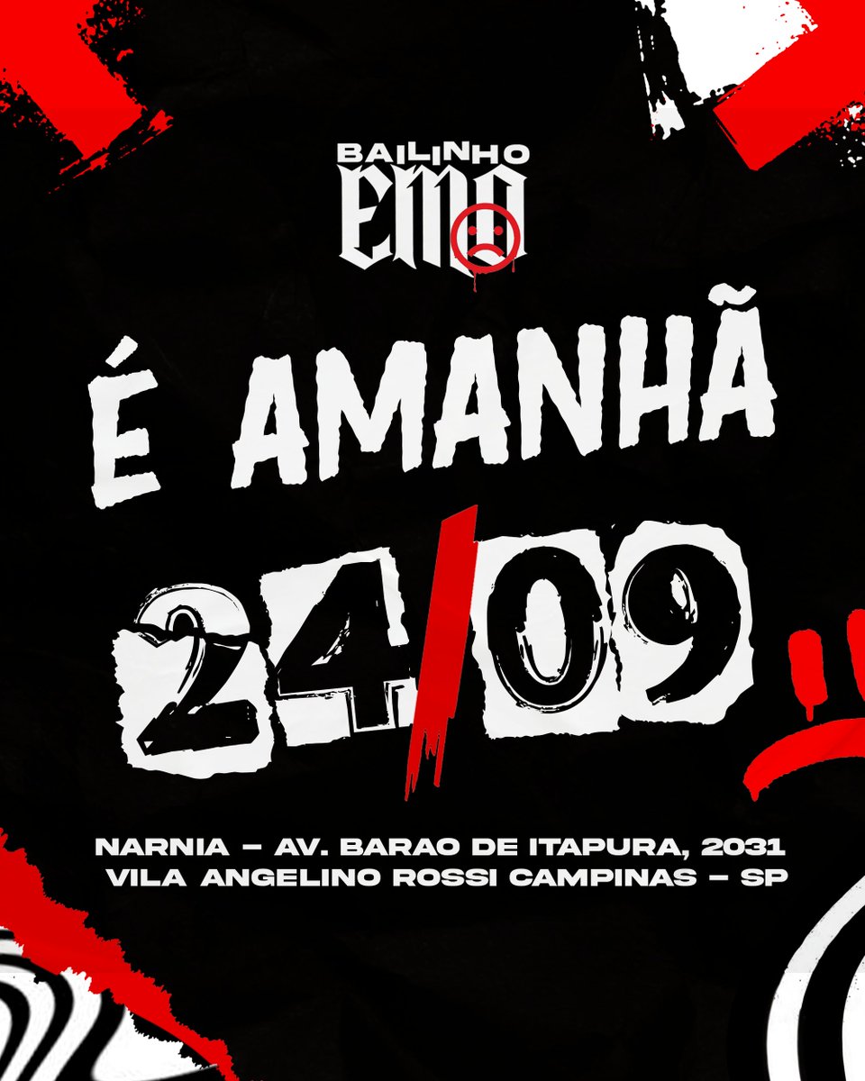 bailinhoemo's tweet photo. É AMANHÃAAA 😭😭😭

Preparados pro melhor rolê emo de Campinas? 🥲🥲

Segue as infos pra quem já esqueceu:

🗓 Data: 24/09

📌 Endereço: Avenida Barão de Itapura, 2031, Campinas - SP.

⏰ Horário: 20h às 4h30. 

E aí, já garantiu seu ingresso? 🎟🤘

#bailinhoemo #emo #campinas https://t.co/nttHUaOfwn
