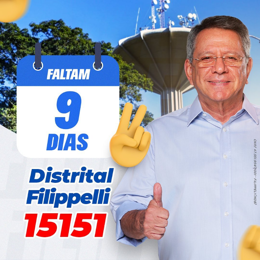 DoFilippelli's tweet photo. Estamos a 9 dias das eleições. Um momento importante da nossa democracia. Exerça com consciência e independência o seu voto. Como deputado distrital, quero fazer mais e melhor do que fiz em toda a minha vida pública. Contem comigo. Distrital é Filippelli, 15151. https://t.co/ZAZ7izr6gO