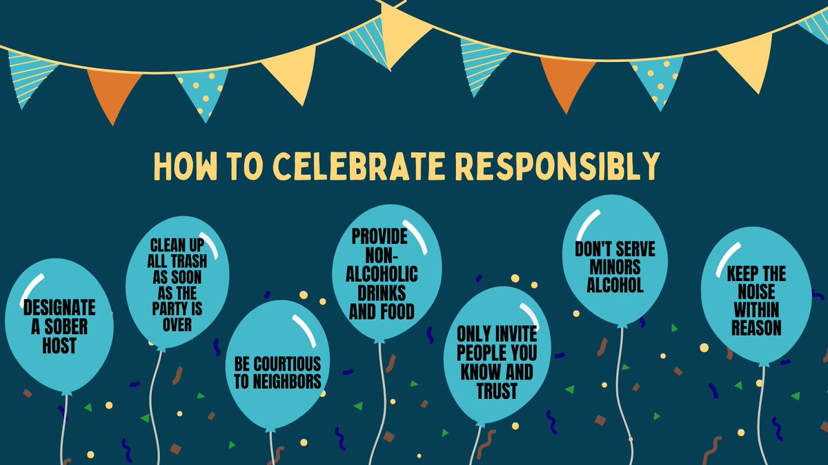 StateCollegePD's tweet photo. SCPD wants to provide tips on having a fun and safe celebration. No matter the occasion, always remember to celebrate responsibly. #SmartandSafe https://t.co/P9TO39sH5x
