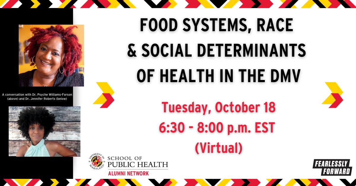 UMDPublicHealth's tweet photo. Join us! The UMD SPH Alumni Network will host a special conversation w/Psyche Williams-Forson during #UMDHomecoming week! #EatingWhileBlack @ActiveRoberts @umd_arhu @umd_amst @BlackTerpAlumni @Maryland_Alumni
Register at https://t.co/nWSgowG8jx https://t.co/JGhTUQNMDr
