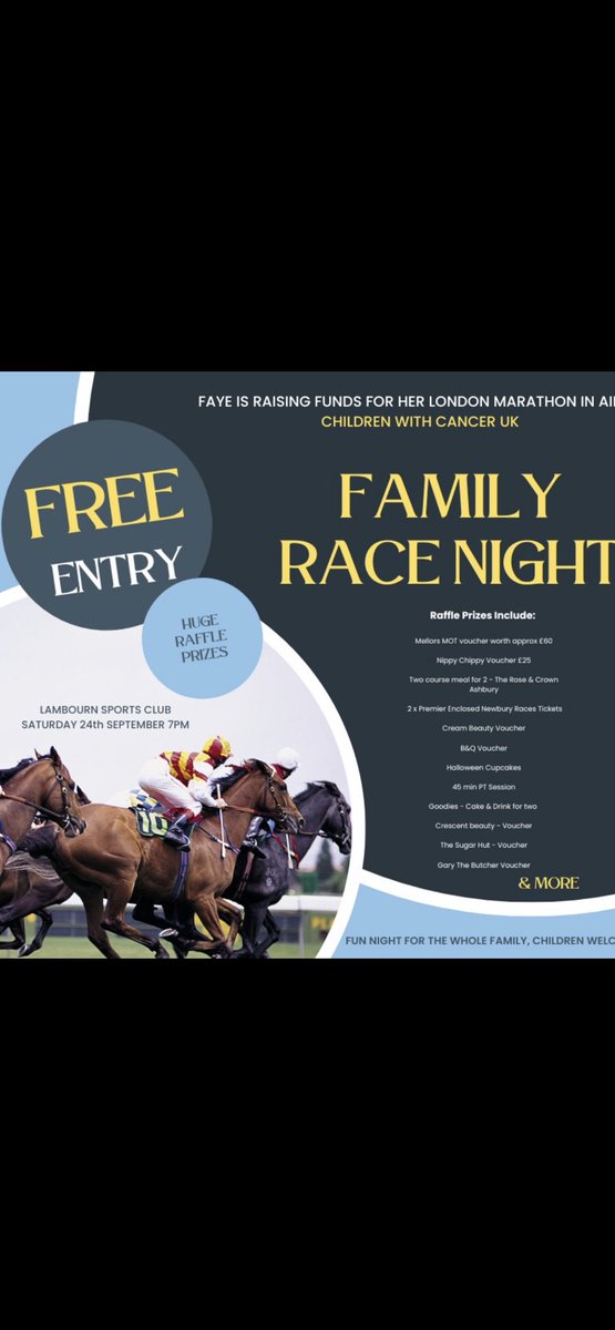 My brave wife is running the <a href="/LondonMarathon/">TCS London Marathon</a> next Sunday to help raise money for a charity close to our hearts so if you could  spare a cupple of hours tomorrow evening to help us raise money for this amazing  Charity <a href="/CwC_UK/">Children with Cancer UK</a> it’s a free night out with some amazing raffle prizes