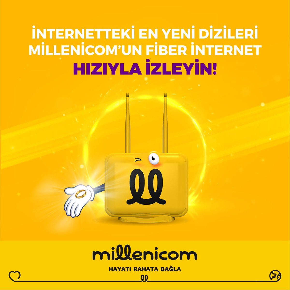 Elindeki gücü kullanma zamanı geldi, internetteki en yeni dizileri Millenicom' un fiber internet hızıyla izleme zamanı! #Millenicom #DünyayaBağlıKal #FiberHızlı #UygunFiyatlı #Evİnterneti