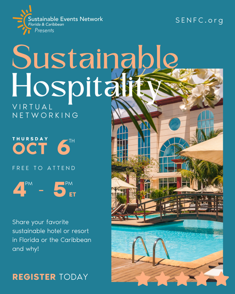 SENFCorg's tweet photo. Want to find out about sustainable hotels and resorts in Florida and the Caribbean?
Join us at our virtual networking event on Oct 6th from 4 pm to 5 pm! If you have any places that you'd like to share, come and share them with us😊

Registration link:
https://t.co/KrFYVuazrL https://t.co/Z4mSTfgMxL