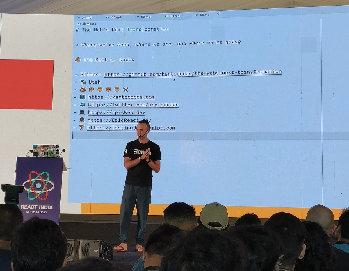 rajacodesweb's tweet photo. It's really nice to listen to @kentcdodds live, talking about the transition from MPA to SPA at @react_india and had a great chat about the react web development afterwards.

#reactindia2022 #reactjs #js https://t.co/oxd74vnGVr