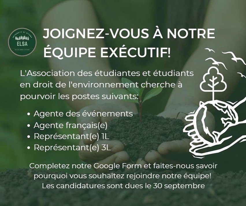 Nous recrutons!

Complétez notre Google Form et soumettez votre curriculum vitae à elsa.executif@gmail.com pour nous faire savoir pourquoi vous souhaitez rejoindre notre équipe! Les candidatures sont due le 30 septembre.

Google Form Link: forms.gle/vt8SvbdqBrvMJv…