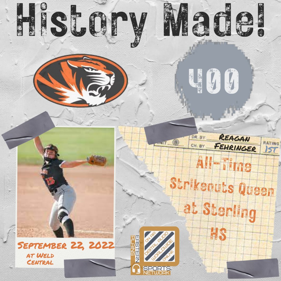 We'd be remiss if we didn't acknowledge another milestone hit last night by <a href="/sterling_tigers/">Sterling Tigers</a> senior Regan Fehringer! Already the All-Time Strikeouts Queen, with yesterday's performance she now has 400 career strikeouts. Congrats from the Eastern Plains Sports Network! #copreps
