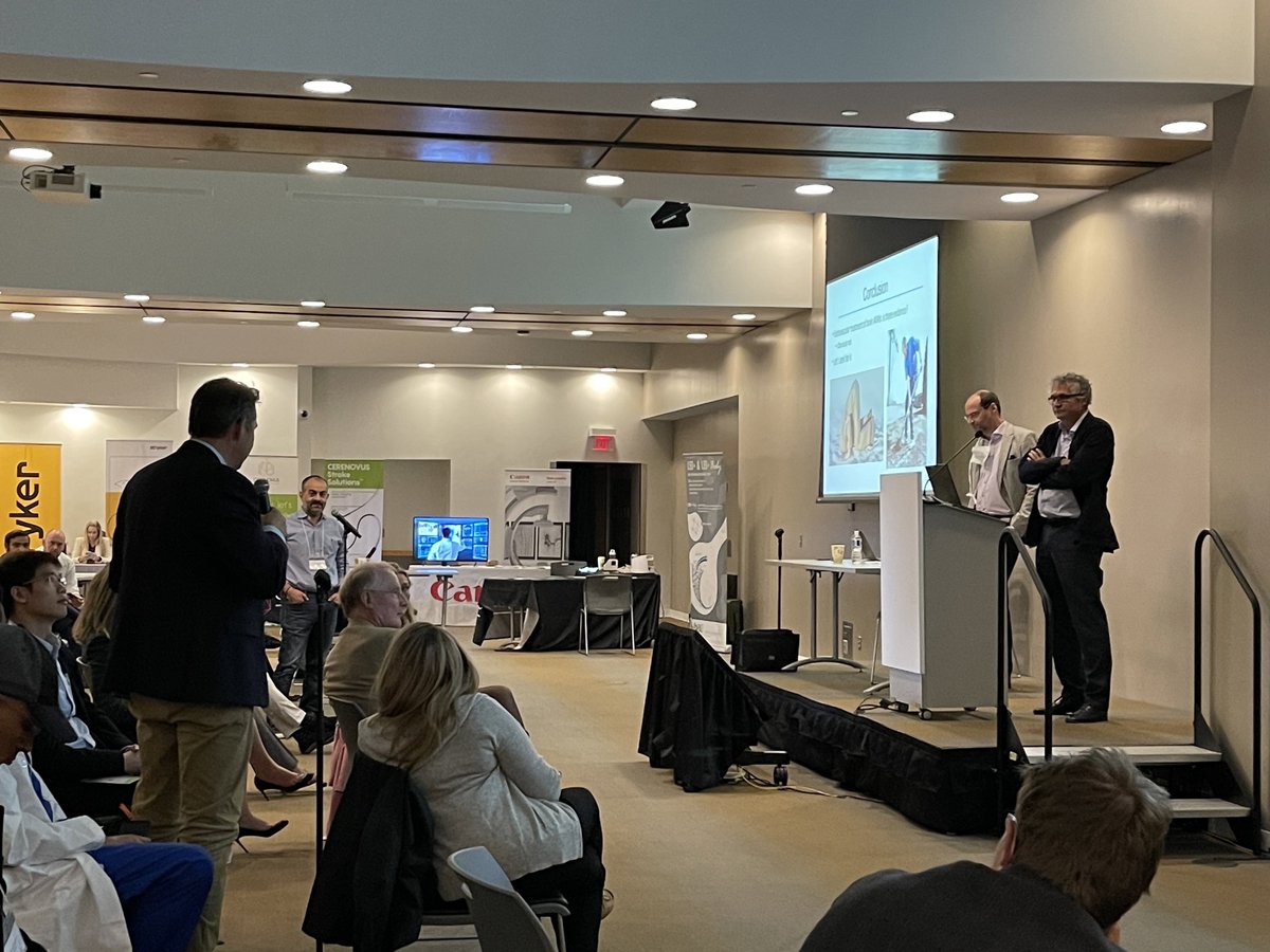 INRsymposium's tweet photo. Deep “sobering” discussions about evidence of endovascular treatment of AVMs. Is there evidence, No! But randomized pragmatic trials and registries are underway to better understand. #DanielRoy #TOBAS @timo_krings #ReneChapot @CanadianNeuroIR @YoungNIR @TheCSNR @SNISinfo https://t.co/IH0JemEZ8g