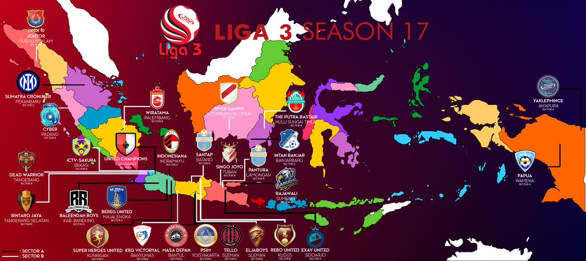 LTEINusantara's tweet photo. LIGA 3 SEASON 17
UNITY AND DIVERSITY🇲🇨

Berikut adalah peta persebaran tim Liga 3 musim ini.
Logo tim bisa di akses disini:
https://t.co/inq4WDvsB2

#LIGA3TEI https://t.co/EEsKqeuomz