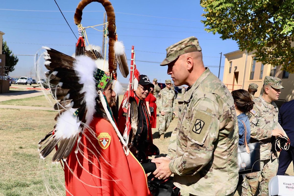 We are so grateful for the members of the Kiowa tribe that share in the heritage of our #SteelWarriors. As profound members of this community, members of that tribe bestowed their blessing on our BN and their firing platforms as 1-14 prepares to deploy. @iii_corps @OfficialFtSill