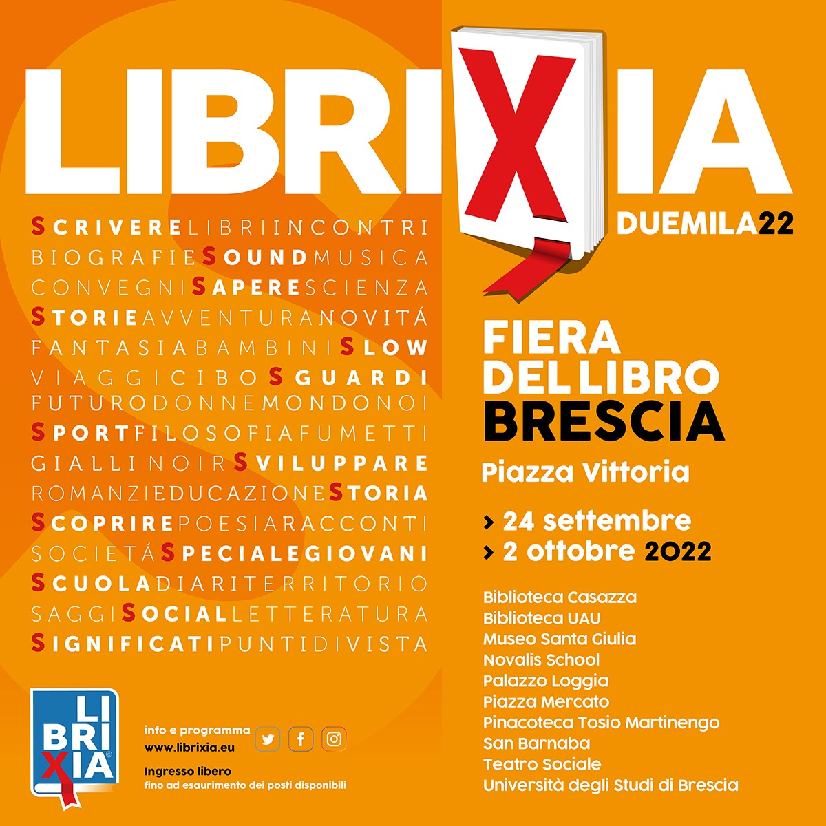 📙📘 #Librixia - Fiera del libro di #Brescia, evento realizzato da Ancos #Confartigianato Imprese Brescia e @ComuneBs al via da sabato 24 settembre dopo l'inaugurazione delle ore 10 con tanti incontri!
#liberixiafieradellibrodibrescia #librixia2022