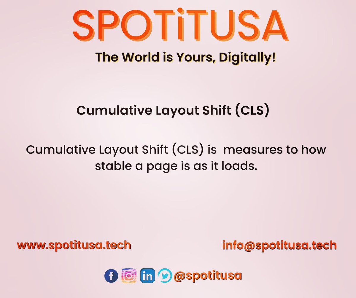 SPOTITUSA's tweet photo. Google Core Web Vitals is Google ranking signals that measure’s the overall user experience of a webpage. To learn more about #SEO visit 
https://t.co/qWS1aPMrR3
https://t.co/KigGggi5nJ
https://t.co/nwlA0QWjvm 
https://t.co/oIHa1IO4mA 
https://t.co/BHGoK6AkC5
 #seo #googlesearch https://t.co/HhiJ3KRkZk