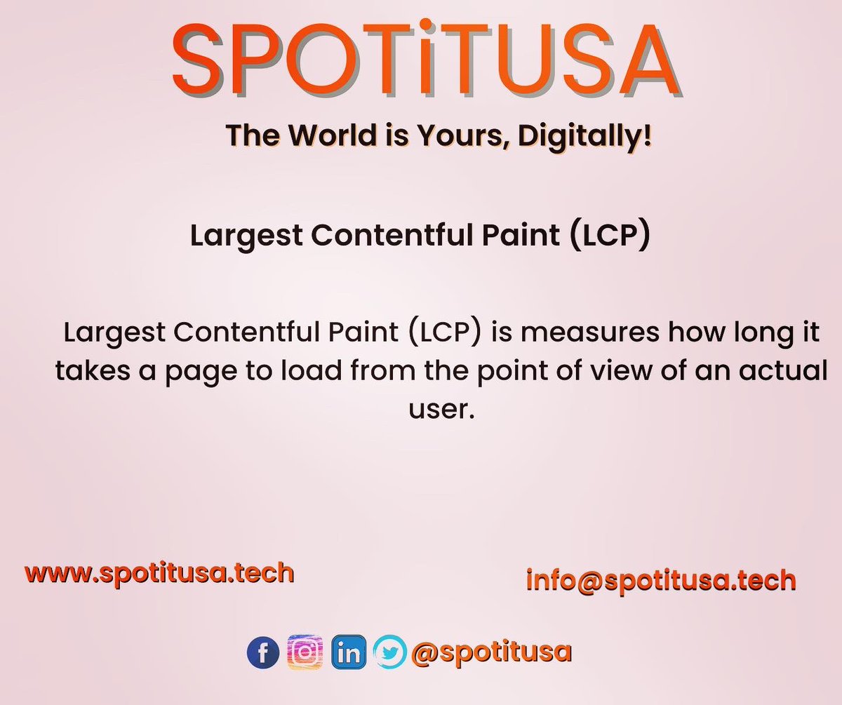 SPOTITUSA's tweet photo. Google Core Web Vitals is Google ranking signals that measure’s the overall user experience of a webpage. To learn more about #SEO visit 
https://t.co/qWS1aPMrR3
https://t.co/KigGggi5nJ
https://t.co/nwlA0QWjvm 
https://t.co/oIHa1IO4mA 
https://t.co/BHGoK6AkC5
 #seo #googlesearch https://t.co/HhiJ3KRkZk