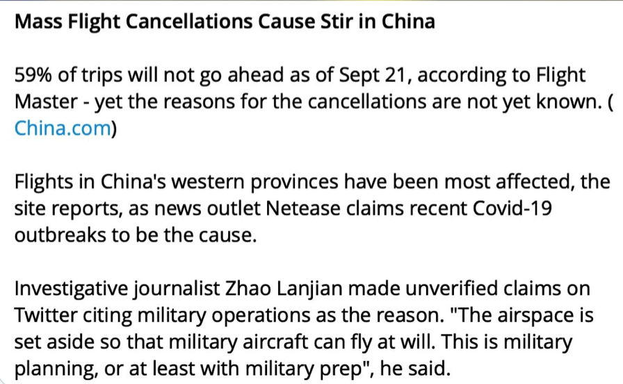 TheresaAFallon's tweet image. Rumors are swirling across the internet of a military coup in China and that Xi Jinping is under arrest after CCP seniors removed him as head of the PLA. Is the massive cancellation of flights in China just a military exercise, or is there something more to it? 🧐