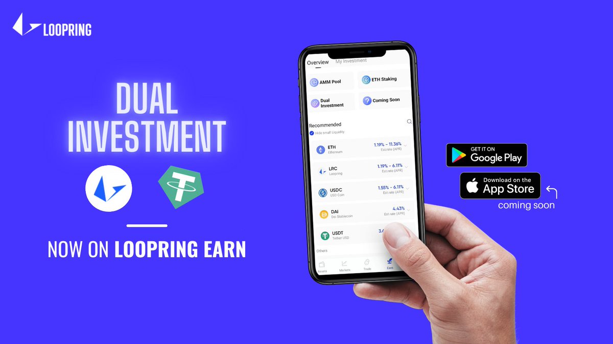 loopringorg's tweet photo. Loopring Earn is expanding - now with Dual Investment directly on L2💙

Available today on web app and android Loopring smart wallets with iOS coming shortly🪄
🔥https://t.co/3pvoSYKuTy

Learn how to use dual investment + understand the risks here👇
➡️https://t.co/NAfI2UwvLP https://t.co/Ifh8cSJmNA
