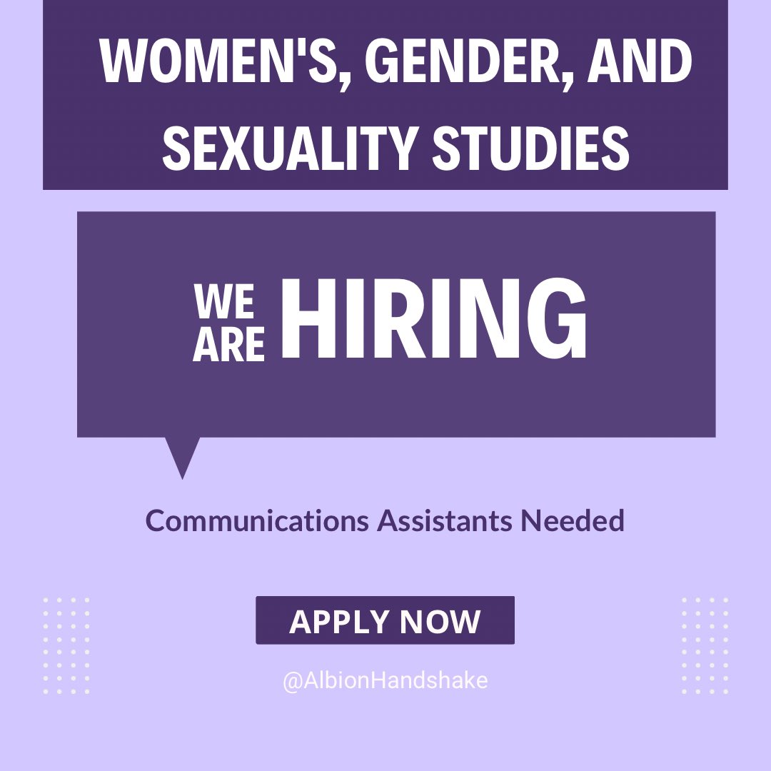 AlbionComm's tweet photo. This position entails:
⚪️ Managing social media accounts 

⚪️ Creating Alumni Newsletter 

⚪️ Some experience or coursework in WGSS 

Click the link in our bio to find the application! https://t.co/GXY6Xz9dr5