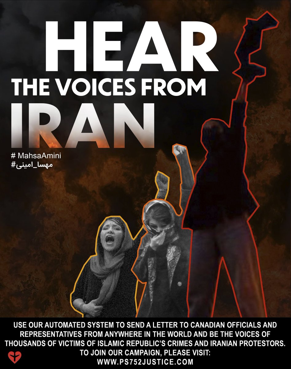 ps752justice's tweet image. 🚨#MahsaAmini
📣Join Flight #PS752 victims’ families

Now it’s the time to stand with the people in Iran against the brutal regime that murders innocent civilians every day.
#IranRevolution #OpIran

✉️From Anywhere in the🌐send a letter to 🇨🇦 officials:
🔗ps752justice.com/ask-canadian-o…