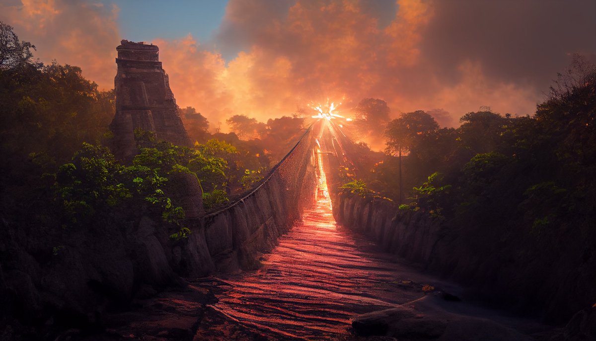 aaronglanfield's tweet photo. mayan stalae bridge in a ravine, point of view from the ground looking up, at sunset

#theorbsarchive #conceptart

#midjourney

#fantasyart #scifiart #scifimovies

#digitalart #aiart #aiartcommunity
#vfxartist #vfx #filmmaking
#cinematographerlife #fantasy #scifi #fantasymovie https://t.co/EyzGG8yNXc