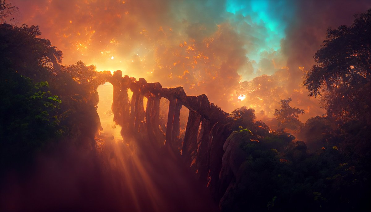 aaronglanfield's tweet photo. mayan stalae bridge in a ravine, point of view from the ground looking up, at sunset

#theorbsarchive #conceptart

#midjourney

#fantasyart #scifiart #scifimovies

#digitalart #aiart #aiartcommunity
#vfxartist #vfx #filmmaking
#cinematographerlife #fantasy #scifi #fantasymovie https://t.co/EyzGG8yNXc