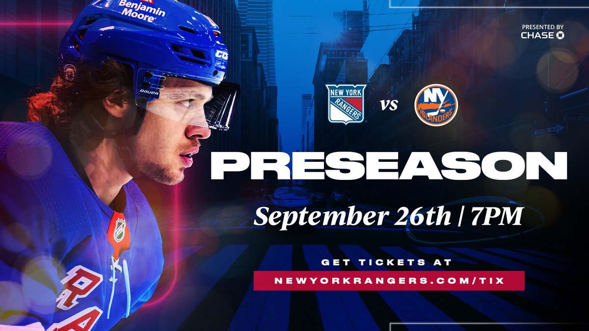 NYRangers's tweet photo. MONDAY. #NYR HOCKEY.

Be at The Garden for our preseason opener: https://t.co/tzvxBbT46d https://t.co/RWcm7drvKx