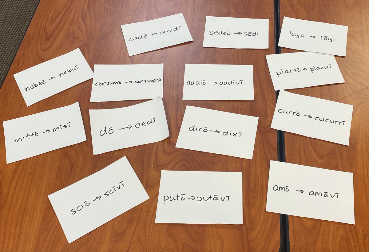 Today #Latin2 students were given these notecards (1 per person) and had to figure out how to separate themselves in five groups but I didn’t tell them what defined each group. They had to figure that out too. #wpshs <a href="/WPSHighSchool/">WPS High School</a>