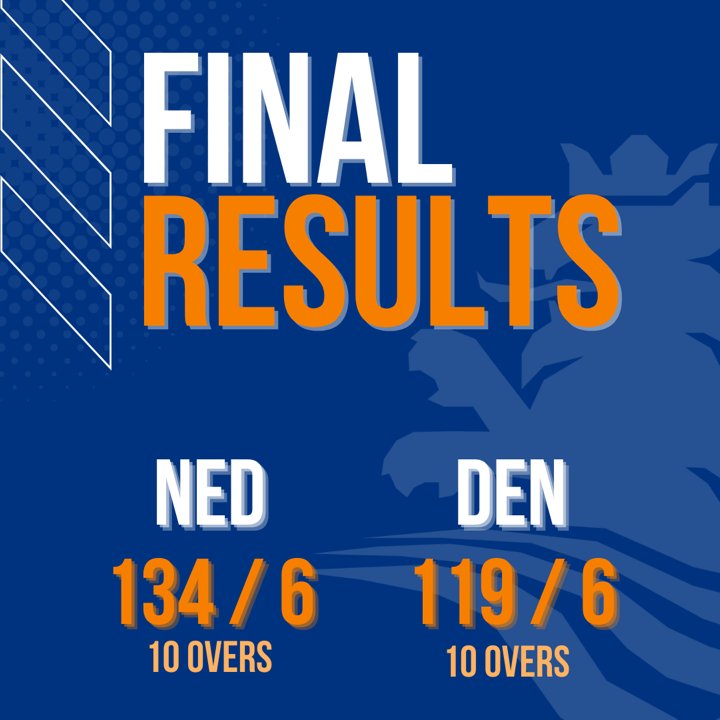 KNCBcricket's tweet photo. 🟠YES!! The Dutch win the final.
Great team effort. Nail biting. Kristensen was hitting big sixes but he couldn't hit Aryan Dutt, who bowled really well, 2 for 14, lovely catches by Vivian Kingma. 
Hope to see you in finals-week, 10-14 October.
Well done boys!! 
#ECC22 #cricketnl https://t.co/4BDDP9d9Ih