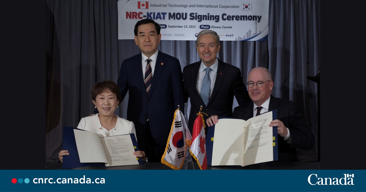 Nous sommes heureux de renouveler notre engagement à aider les #PME canadiennes à collaborer avec des partenaires de la Corée du Sud, grâce à notre partenariat avec @KIATKorea. Restez à l’affût du lancement du nouvel appel de propositions en février 2023! #VisezLoinAvecLeCNRC