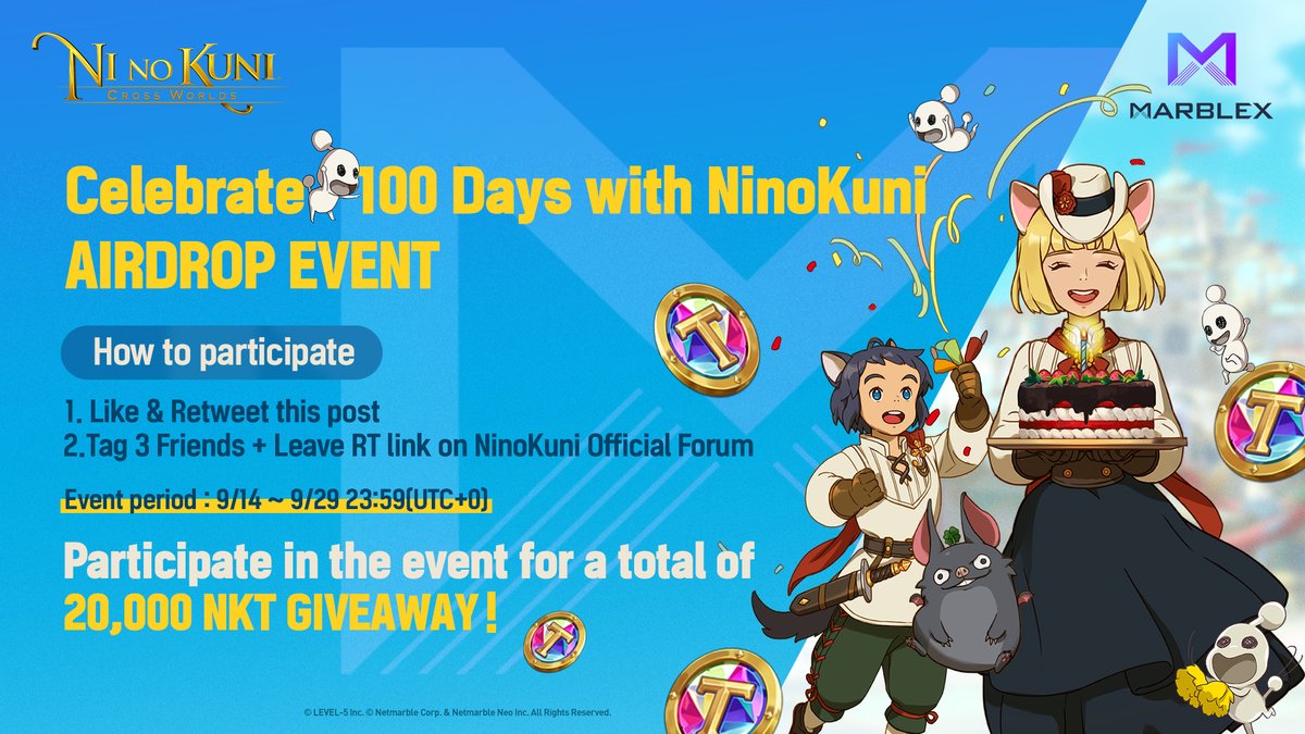 ninokuni_global's tweet photo. Soul Divers! A total of 20,000 NKTs are up for grabs! 🪂
Hurry up and check out the NKT Airdrop Event.
Only 7 days left, so get your tokens before they're gone! 🏃‍♂️🏃‍♂️

🔷 Event Period
-  Until 9/29 (Thu) 23:59 (UTC)

#Ninokuni #Airdrop https://t.co/8RjNjm0AAv
