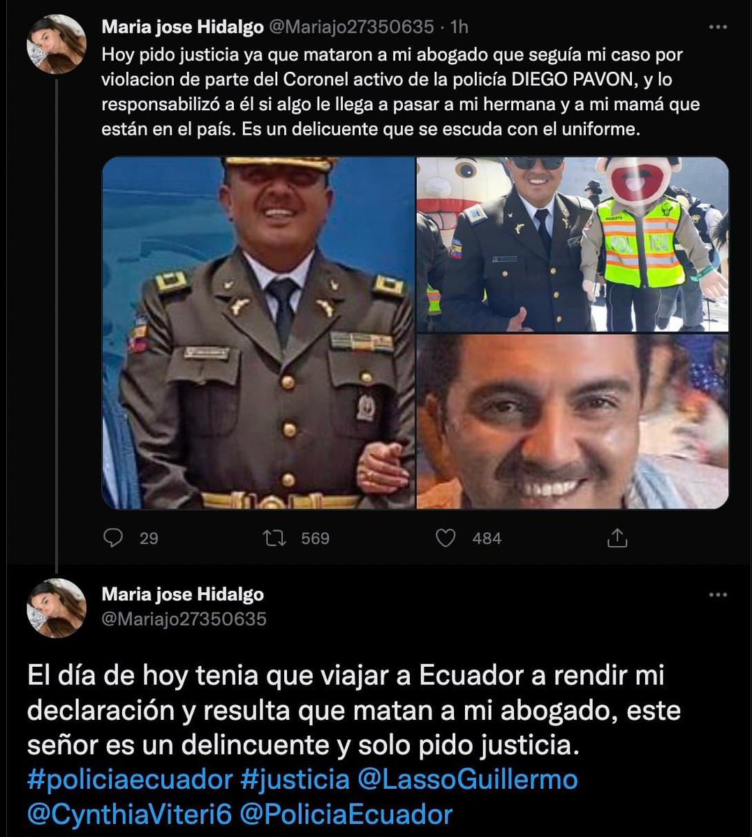 suca04's tweet photo. 🔴#URGENTE| María José Hidalgo  acusa a un coronel de la @PoliciaEcuador por violacion a su hermana y a ella (cuando tenía 10 años). Además, responsabiliza al Coronel si algo le llega a pasar a su hermana o a su madre. https://t.co/3dD6tfMeU1