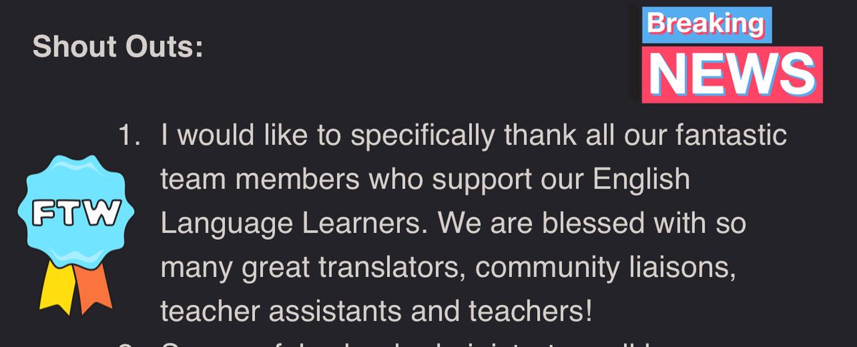 MsAllieNS_ESOL's tweet photo. The #ShoutOut from @FCSSuptLooney just made my week!!! @stayfrosty_esol @EsolFulton @wnewboldESOL #ELLsCan #ELLsMatter #ELLsRock https://t.co/F0B8wBUtX1