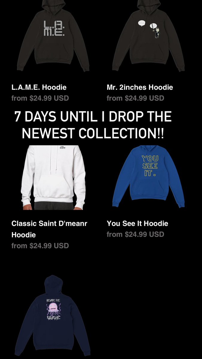 SaintDmeanr's tweet photo. https://t.co/nZ6RWNfj4a

@Shopify #SmallBusiness #Clothing #hoodieseason #stockmarketcrash #MiniBudget https://t.co/1kPPU0t6X0