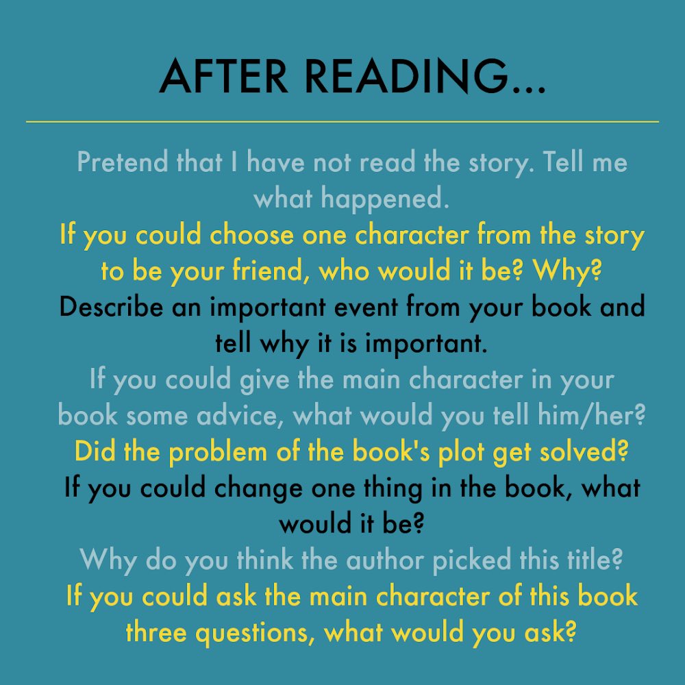 _lrbt_'s tweet photo. BOOM.
My top TWENTY ways to get kids talking about the books they are reading.
Even better? Teach them to ask YOU these questions about what YOU are reading. ๐
#RaisingReaders #literacyathome #booktalk #bookclubs #bookclubforkids #reallifeliteracy #readingcomprehension https://t.co/fU878qtNof