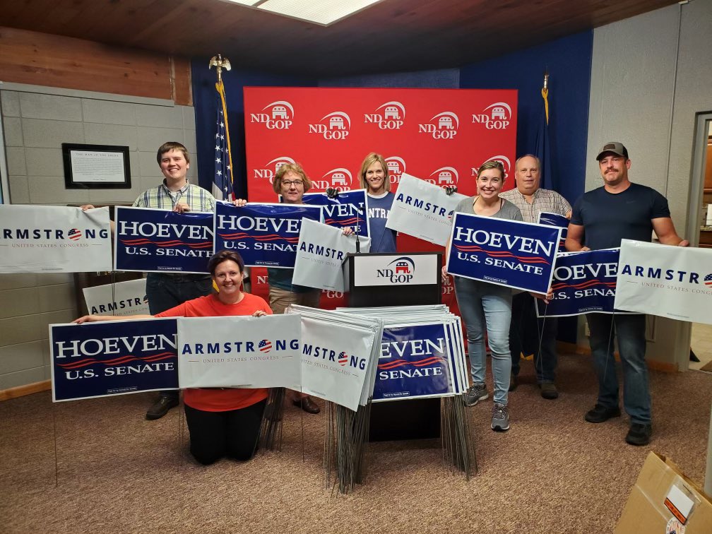 NDGOP's tweet photo. Looking for @hoeven4senate and @Armstrong_ND yard signs? 🇺🇸🇺🇸

Stop in to the NDGOP Headquarters to grab yours! https://t.co/JIwV4yzUgY