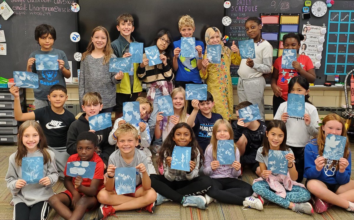 MrsHBrookside's tweet photo. The Bluest of Blues inspired our own cyanotype prints.#itsworthit #Brooksidebcats1 https://t.co/OlyUut6wKY