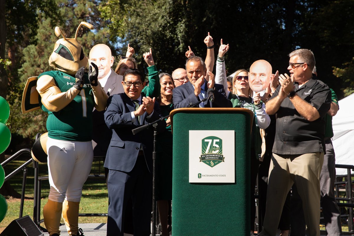 sacstate's tweet photo. It's the Swarm!! 🐝🐝 

Thank you, Hornet Family, for participating in the annual Swarm photo and our 75th birthday celebration. 💚💛

Fun fact: This was the largest Swarm in our recorded history. 🤯👏 You're the best! Stingers Up!

📸 Andrea Price
#SacState75 https://t.co/8Iwtk1elyV
