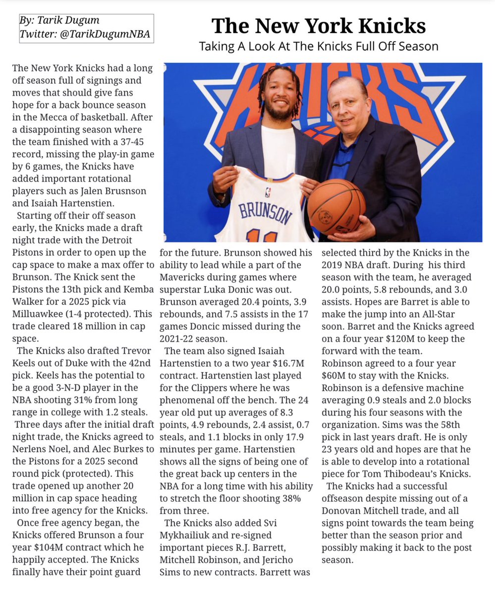 tarikdugumNBA's tweet photo. NBA 30 Teams In 30 Days! New York Knicks Edition! Be sure to share your thoughts on the Knicks off season below!

(13 of 30) 

#Knicks #NewYork #NewYorkCity #basketball #nba #NBA2K #stockmarketcrash #INDvAUS #ImeUdoka #breaking https://t.co/skJJ5ZKlNl