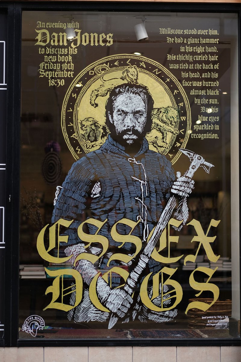 Millstone a stonemason on the run for murdering a corrupt churchman, featuring in the windows of Waterstones Canterbury <a href="/WaterstonesRose/">Waterstones Canterbury 📚</a> painted by <a href="/ourtinywindows/">Our Tiny Windows</a>

#EssexDogs the epic new adventure by Dan Jones (<a href="/dgjones/">Dan Jones</a>)

Out now: tidd.ly/3AgGXIV