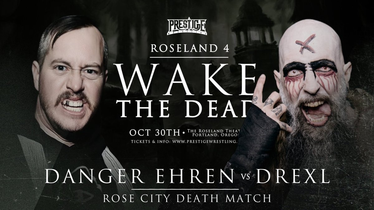 WrestlePrestige's tweet photo. 🚨 MATCH ANNOUNCEMENT 🚨

DANGER EHREN makes his pro-wrestling debut against DREXL in a ROSE CITY DEATH MATCH!

+ Alex Shelley, The American Wolves, Jungle Kyona, Deonna Purrazzo, Black Taurus, Komander &amp; more

10/30/2022
Portland, Oregon
@roselandpdx 

🎟 https://t.co/923RtPRI1t https://t.co/p9n2rLWBHg