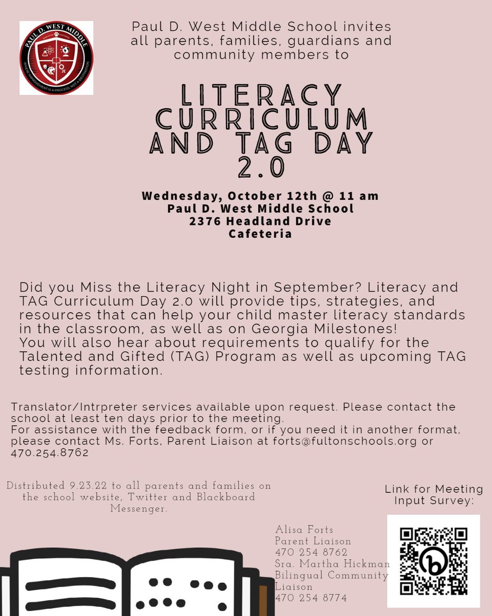 Alisa Forts-James (@forts_a) on Twitter photo East Point Parents and Families! Did you miss PDWMS' Literacy Curriculum Night on 9.20? We will host Literacy Curriculum Day 2.0 on Oct. 12th at 11 a.m. here at The West! @prin_pauldwest <a href="/PaulDWestMiddle/">Paul D. West Middle</a> <a href="/LennetteJones/">Lennette Moore</a> @tracee_ragland <a href="/CoachBookELA/">Faith Booker</a> <a href="/cityofeastpoint/">East Point</a> East Point Parents and Families! Did you miss PDWMS' Literacy Curriculum Night on 9.20? We will host Literacy Curriculum Day 2.0 on Oct. 12th at 11 a.m. here at The West! @prin_pauldwest <a href="/PaulDWestMiddle/">Paul D. West Middle</a> <a href="/LennetteJones/">Lennette Moore</a> @tracee_ragland <a href="/CoachBookELA/">Faith Booker</a> <a href="/cityofeastpoint/">East Point</a>