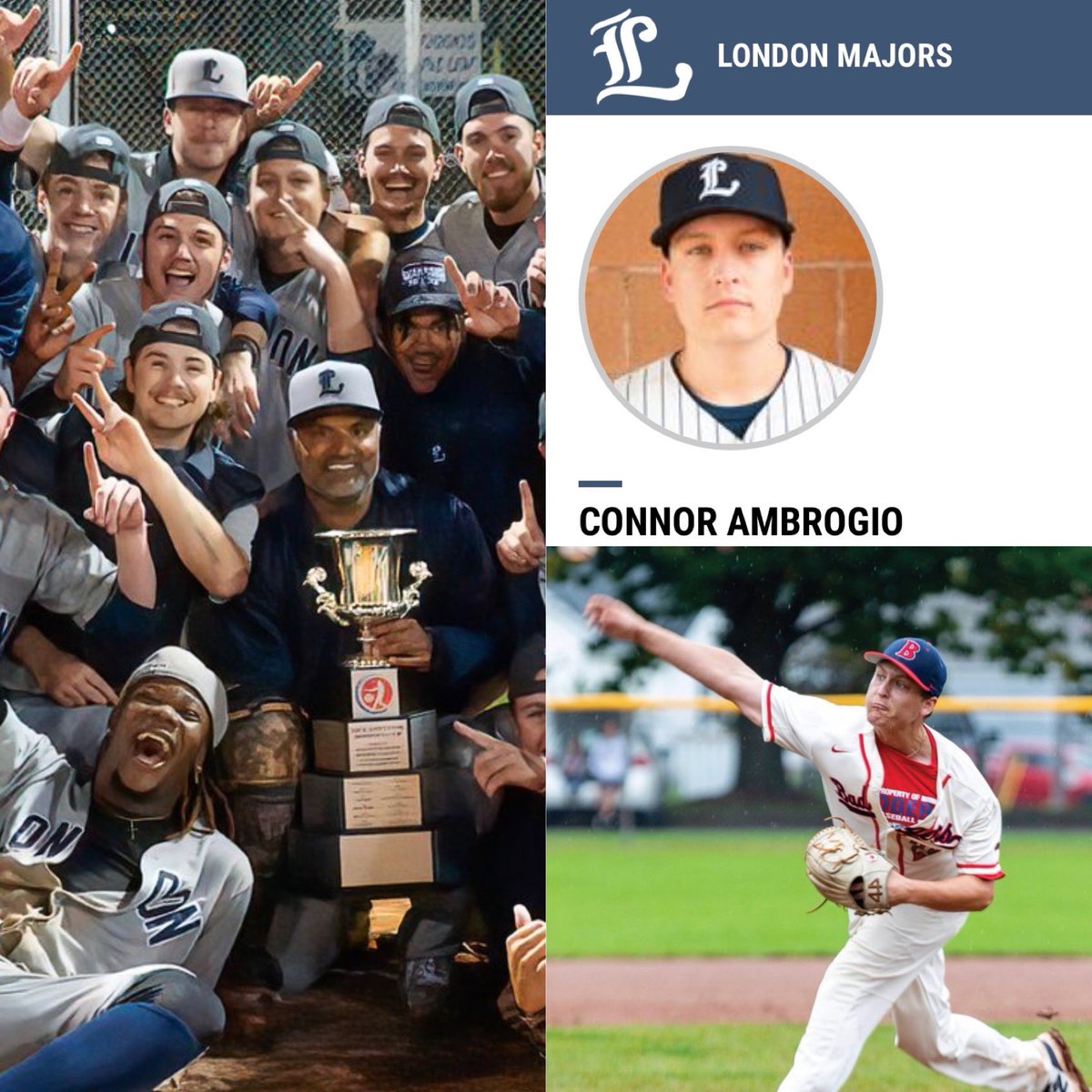 brockbaseball's tweet photo. Congratulations to former Badger @connor_ambrogio and the @LondonMajors on capturing the IBL Championship in dramatic fashion last night! 

#WeAreBadgers 🏆 https://t.co/f2tE1TLdIm