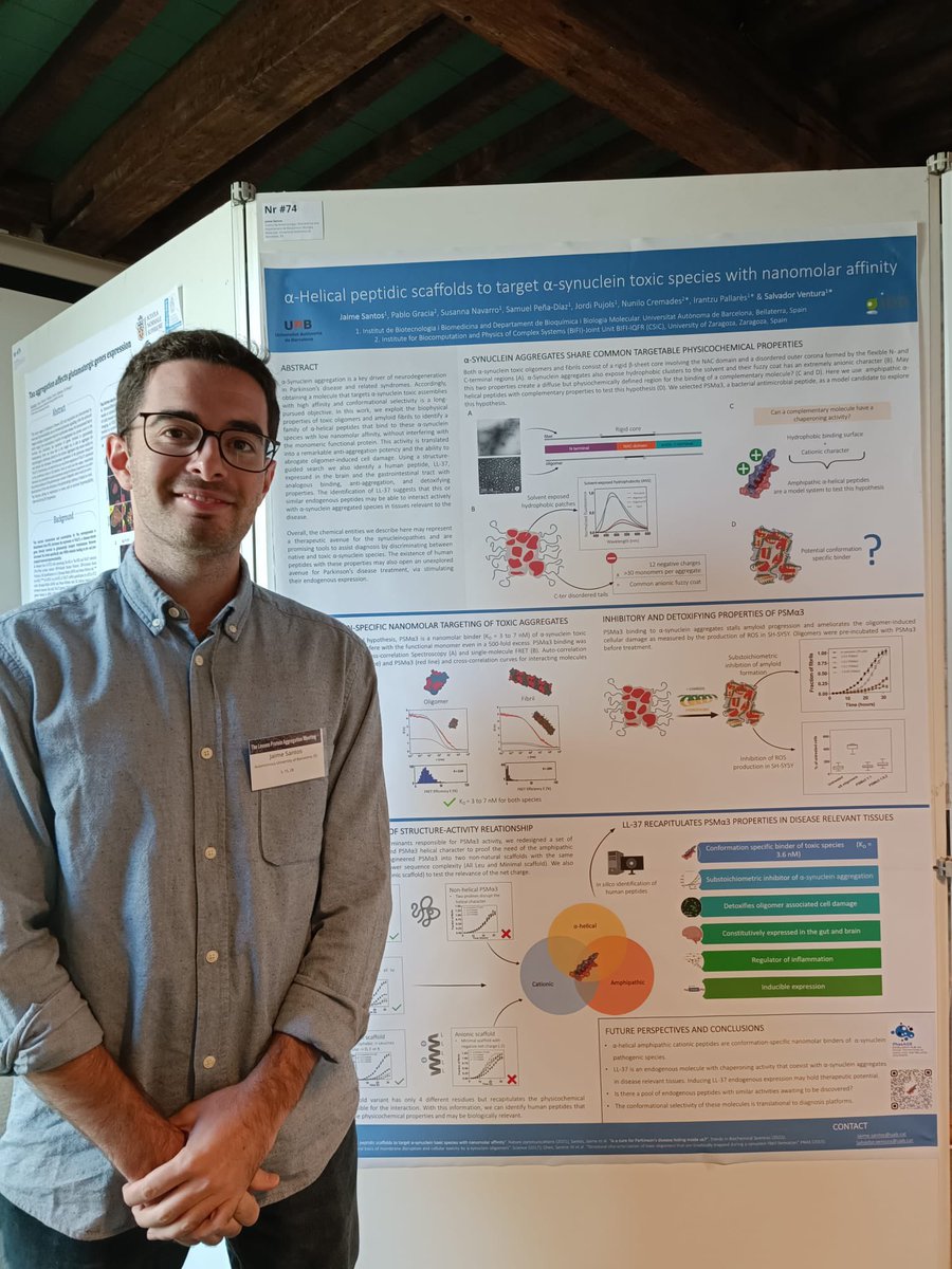We have been at #ProAgg22 beautifully organised by <a href="/VIB_Switch_Lab/">Switch Lab</a>.
We talked about #amyloid #exons and <a href="/JaimeSantos_S/">Jaime Santos</a> &amp; <a href="/IrantzuPallares/">Irantzu Pallarès</a> presented great poster on #transthyretin and #synuclein #aggregation #inhibitors. A terrific meeting!! Trip financed by <a href="/PhasAGE_project/">PhasAGE</a> 👏👏