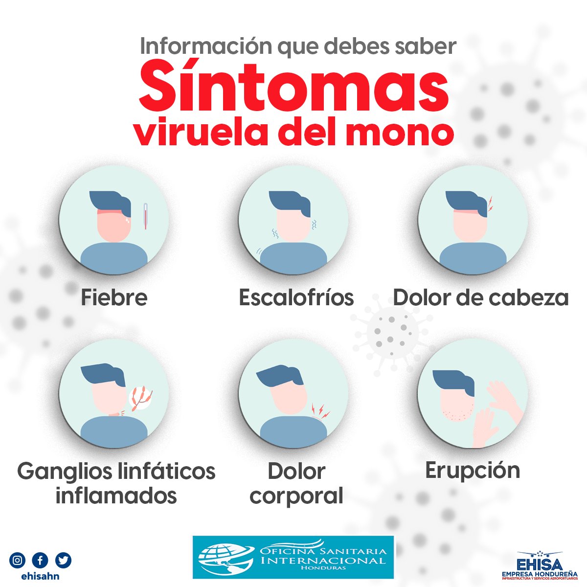 Ehisahn's tweet photo. Conoce los síntomas de la viruela del mono. Si los tienes o has estado en contacto con alguien que los tenga debes buscar atención médica.

Infórmate más en los canales oficiales de la Secretaría de Salud Hondureña y la OMS: 
https://t.co/XGP0ip652x

#SAP #LCE #RTB #Aeropuerto https://t.co/AZkOn9L73t