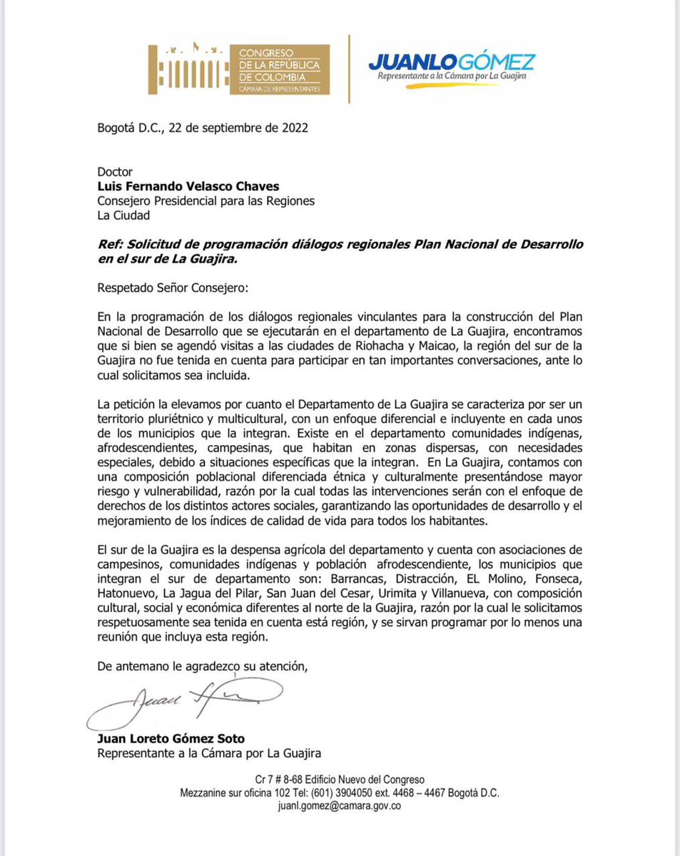 FelixLopesierra's tweet photo. Parece ser que @juanlogomezs es el único Congresista Guajiro que está enfocado en su trabajo! 🎯 #Felop https://t.co/DQAXvYzGSV