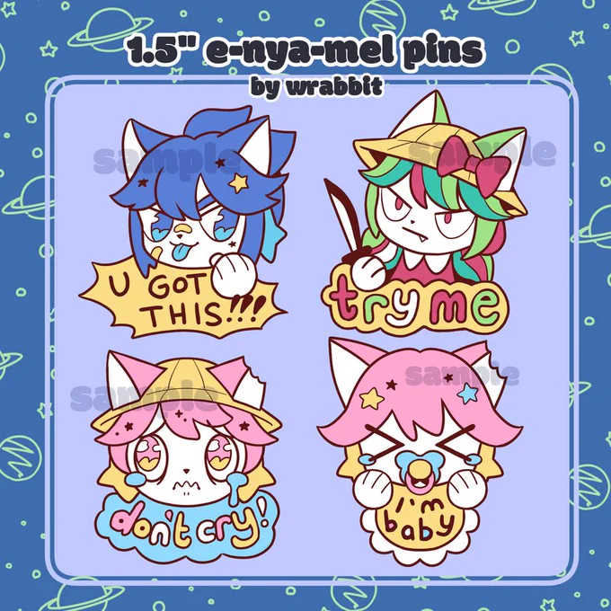 [RT ♥] In case you missed it~ I'm gathering preorders for these eNYAmel pins 🌟

Open until the end of September ~
Each needs at least 10 PO to be funded 🥺 (link will be in thread) 